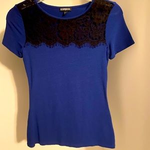 Express Short Sleeve Lace Accent Top